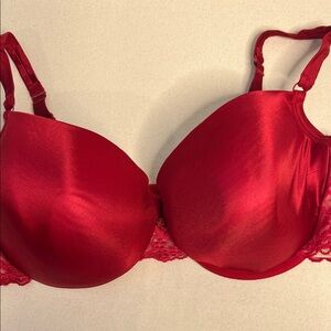Cacique 42DDD Bold Red Satin & Lace Push Up Underwire Bra Sexy Glam